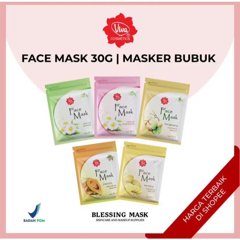 [6 PCS GROSIR] Viva Face Mask Masker Wajah 30gr - Bengkoang - Kentang - Papaya- Normal kering- Bermi