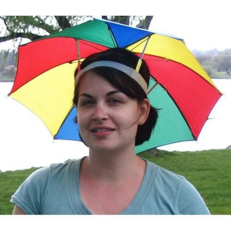 Payung Topi / Topi Payung / Topi Mancing Umbrella Hat Rainbow
