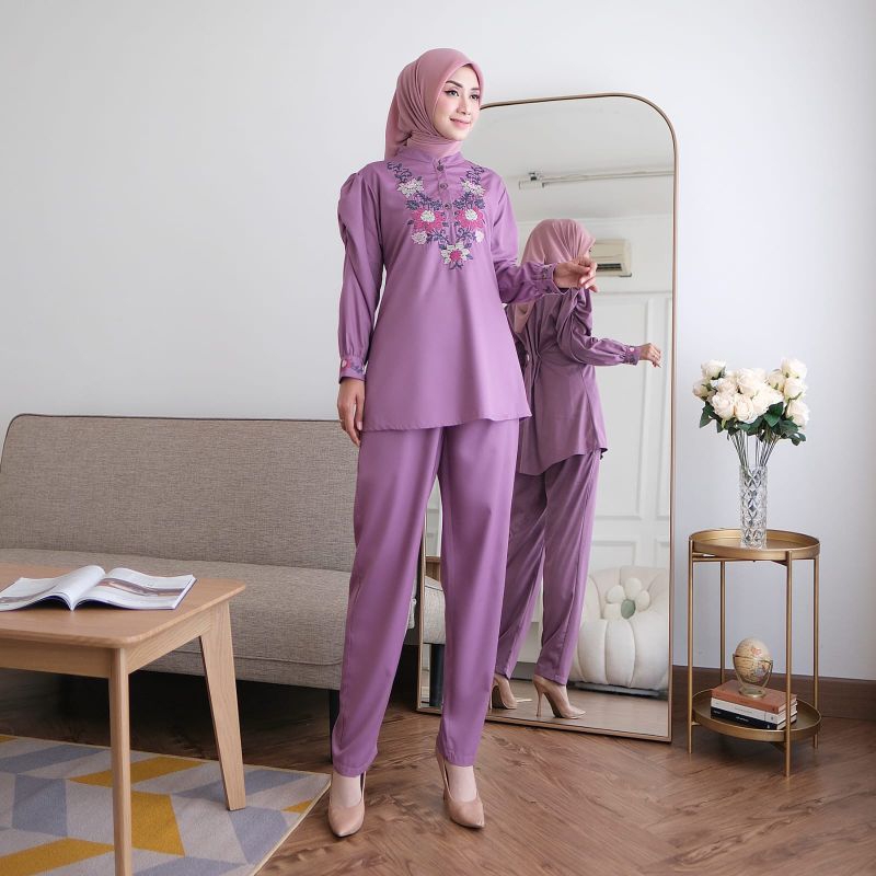 One set Celana /Gamis bordir katun toyobo / gamis polos / gamis katun polos / gamis wanita /dress bo