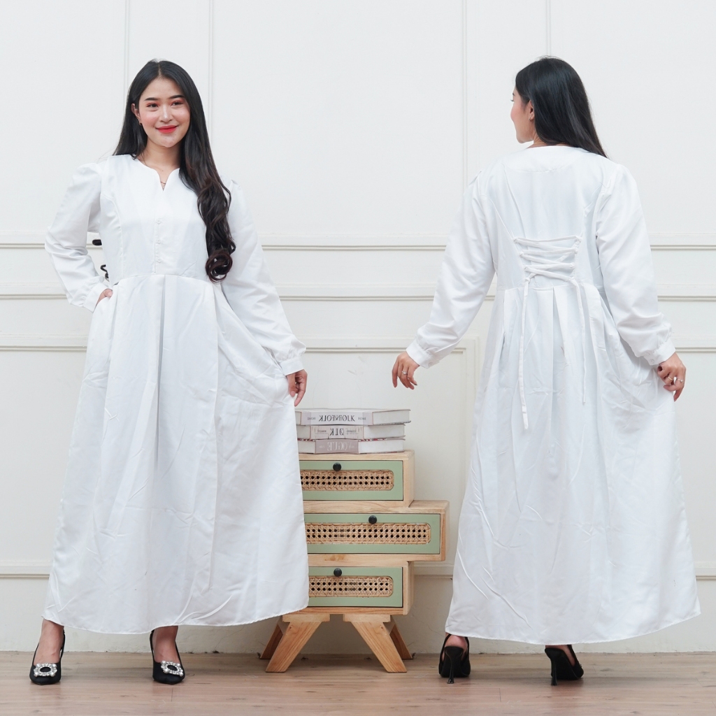 GAMIS PDH BUSUI TERBARU KATUN TOYOBO PREMIUM IMPOR BAJU GAMIS PUTIH POLOS WANITA KEKINIAN