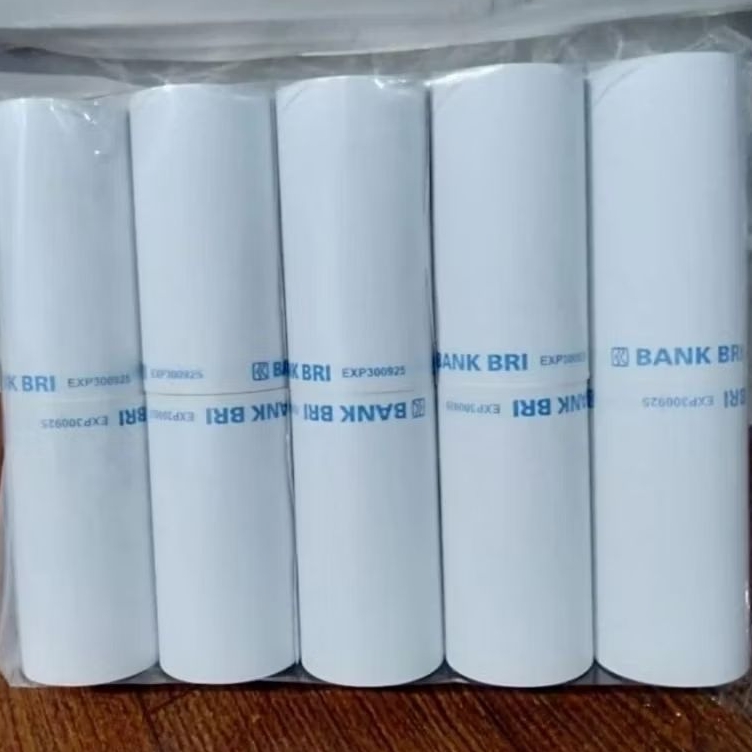

Promo..paket 1 dus isi 100 rol kertas struk thermal 57x30mm logo BRI cocok untuk printer mini kasir edc brilink PPOB 57x30mm