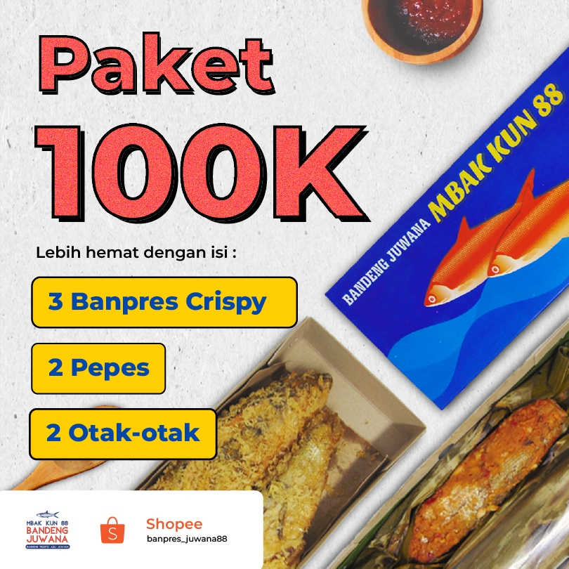 

BUNDLING 100 Ribuan (isi 3 Banpres Crispy, 2 Pepes, 2 Otak-otak) - Bandeng Asli Juwana Khas Mbakkun 88