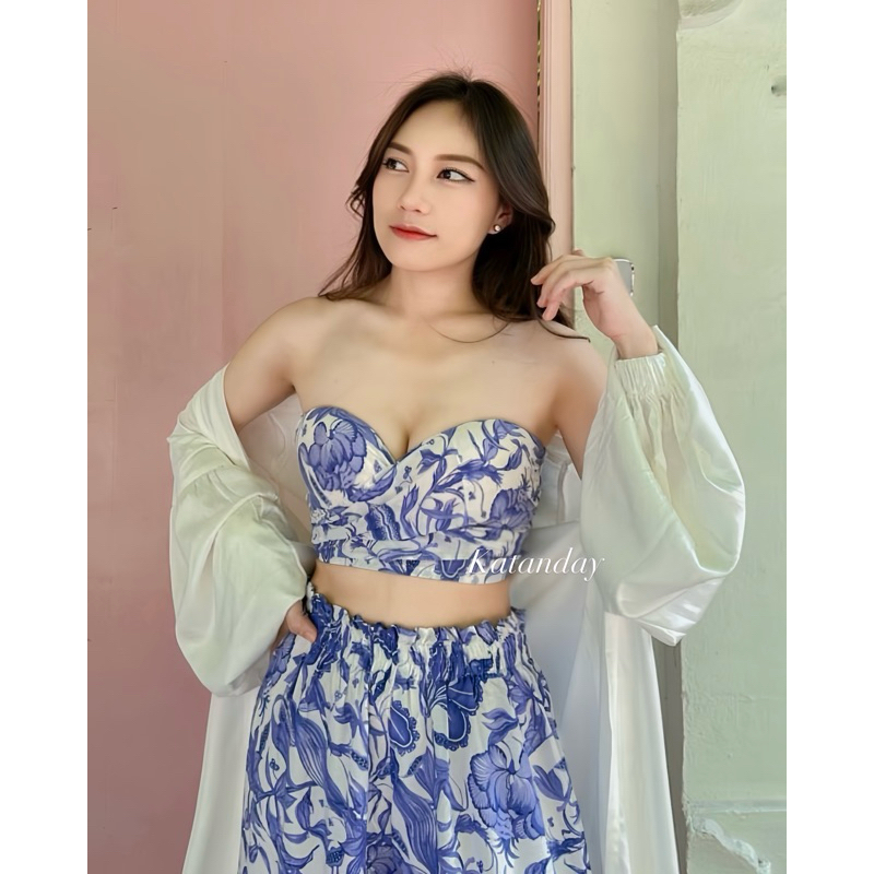 KatanBali Chantalope Baju Pantai Wanita,Set Rayon 4in1 PREMIUM, Set Kardigan Kemben Karet Full Celan