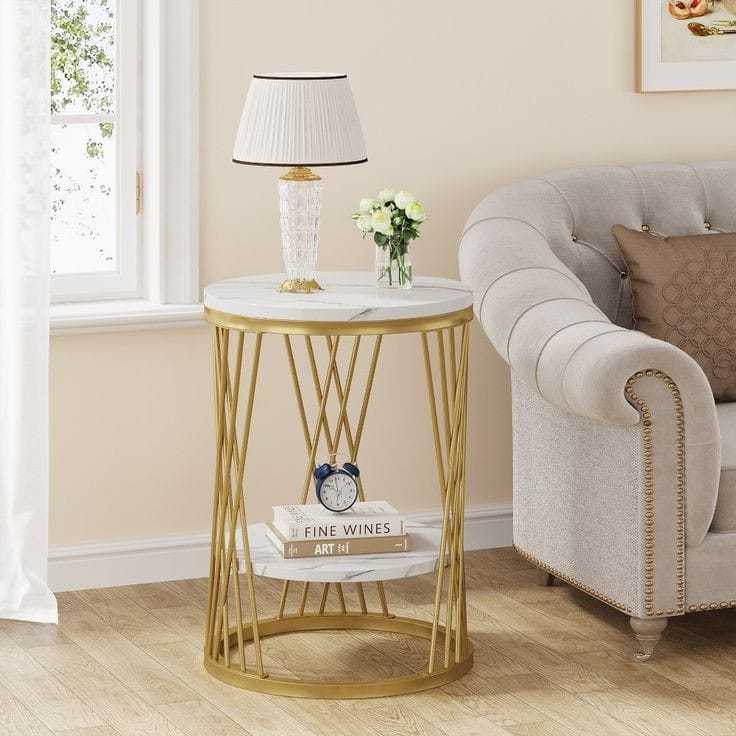 Meja bulat samoing sofa side table & end table gold matte Meja kecil minimalis