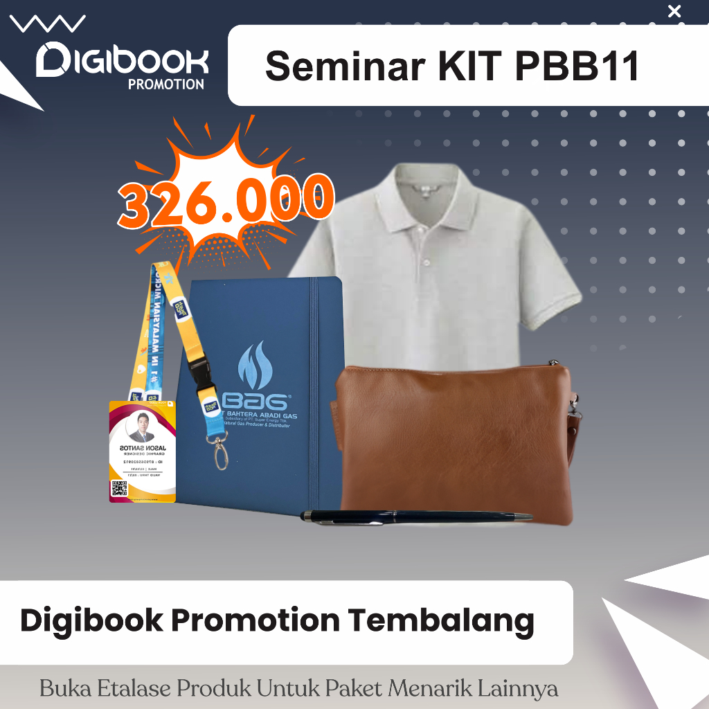 

Pouch Kulit, Notebook Kulit Karet, Kaos Polo, Pulpen Besi, Paket Idcard, | Paket Seminar Kit Isi 5 | PBB11