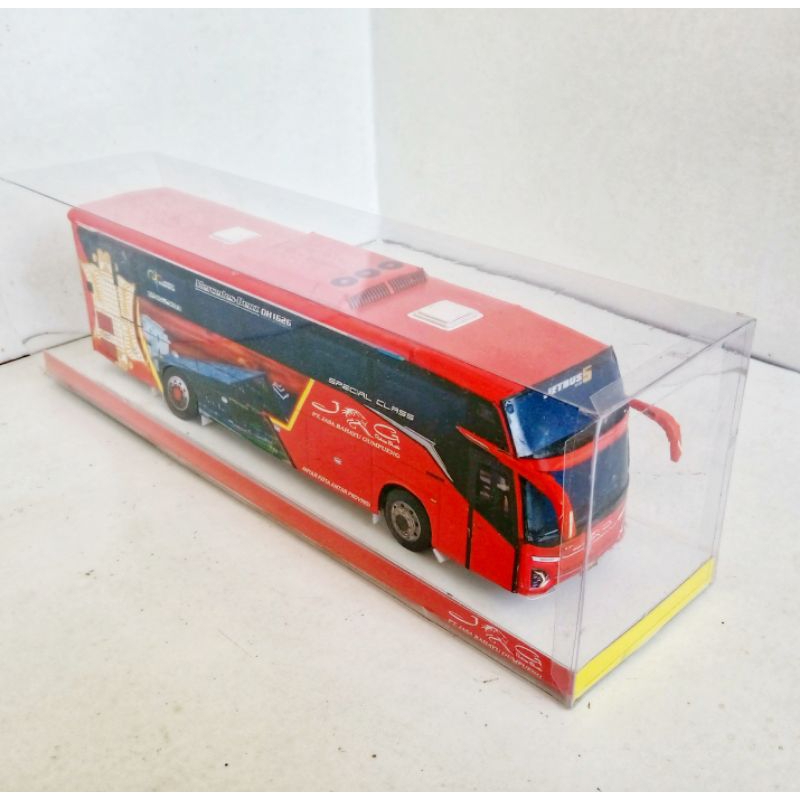 Miniatur bus kertas PO JRG, Skala 50, Pakai kotak plastik mika