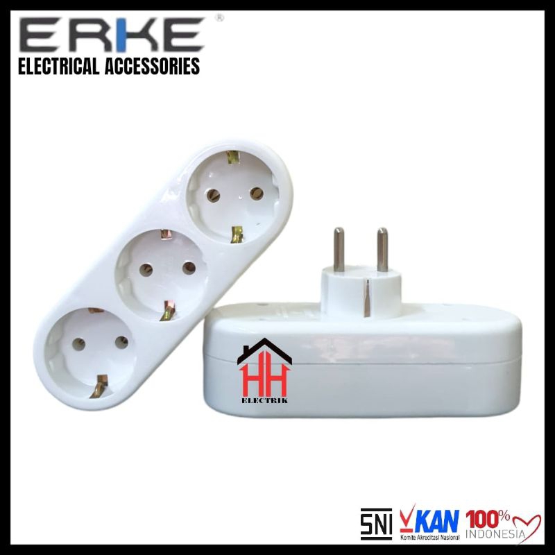 ERKE Stop Kontak 3 Lubang Arde + Steker Arde Colokan Listrik