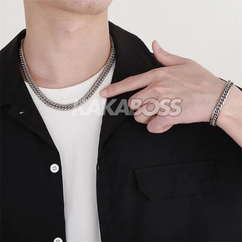 KALUNG TITANIUM RANTAI PRIA DAN GELANG RANTAI SATU SET PREMIUM KALUNG TITANIUM