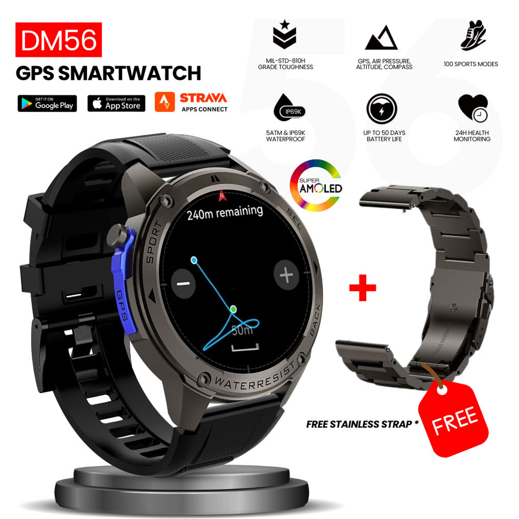 Smartwatch GPS DM56 Military AMOLED GPS ALTIMETER BAROMETER COMPASS HIFI Bluetooth Waterproof 5ATM