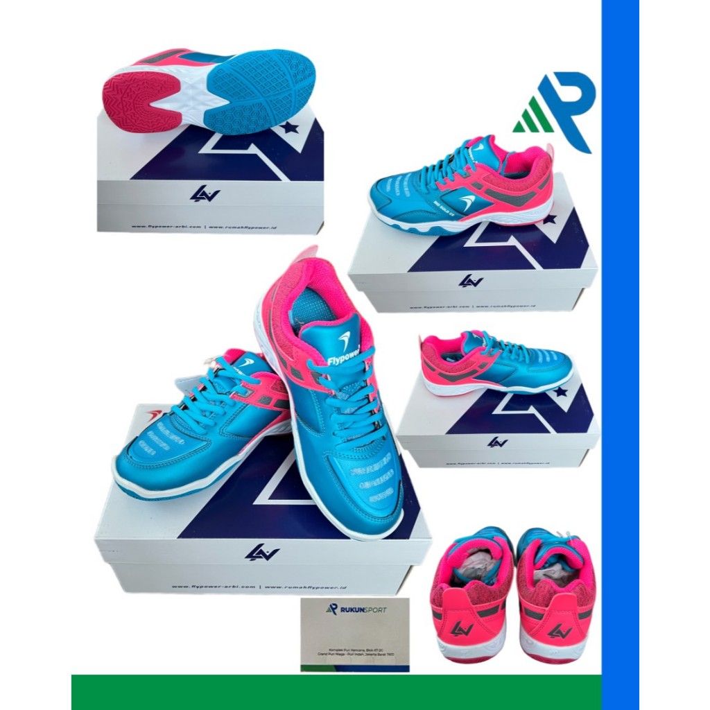 Sepatu Badminton FLYPOWER RIO GOLD C2 (Sky Blue Pink) - 36