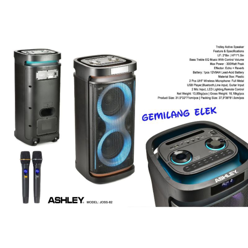 Speaker Portable Wireless ASHLEY JOSS 82 Original 2x 8inch JOSS82