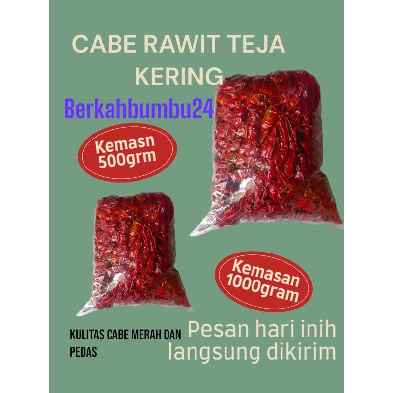 

KEMASAN (( 1.KG CABE RAWIT TEJA MEDIUM )) IMFOR KERING TANPA TANGAKI KUALITAS SUPER PEDAS