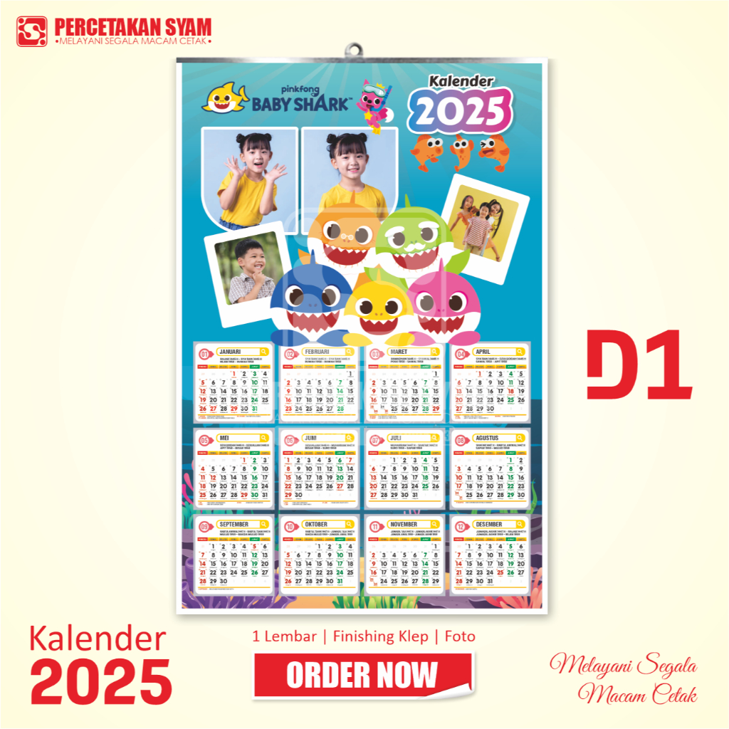 

syam Kalender dinding 2025 | 1 tahunan (12 bulan) custom foto