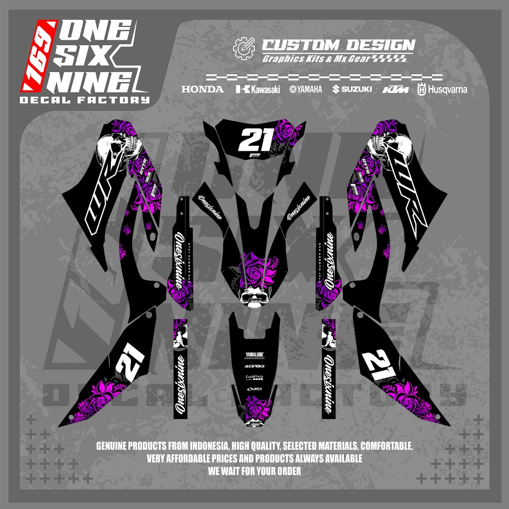 Decal Yamaha wr 155 Hitam Bunga Unggu Simple - Decal Custom Yamaha Wr 155