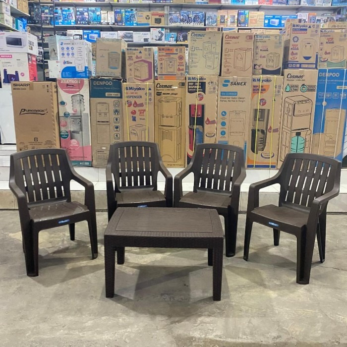 1 Set 4 Kursi teras anyaman plastik Olymplast /+ meja OST-R Panjang / Kursi Set Teras / Kursi anyama