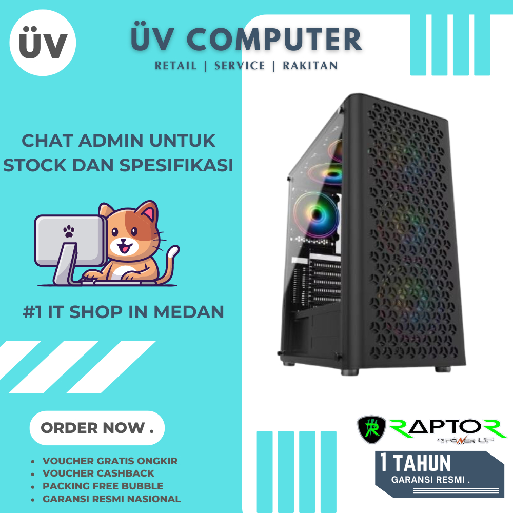 Casing PC Komputer 3PowerUP PowerUP Raptor Nebula | Mid Tower | ATX Case | 3 Fan Black Hitam