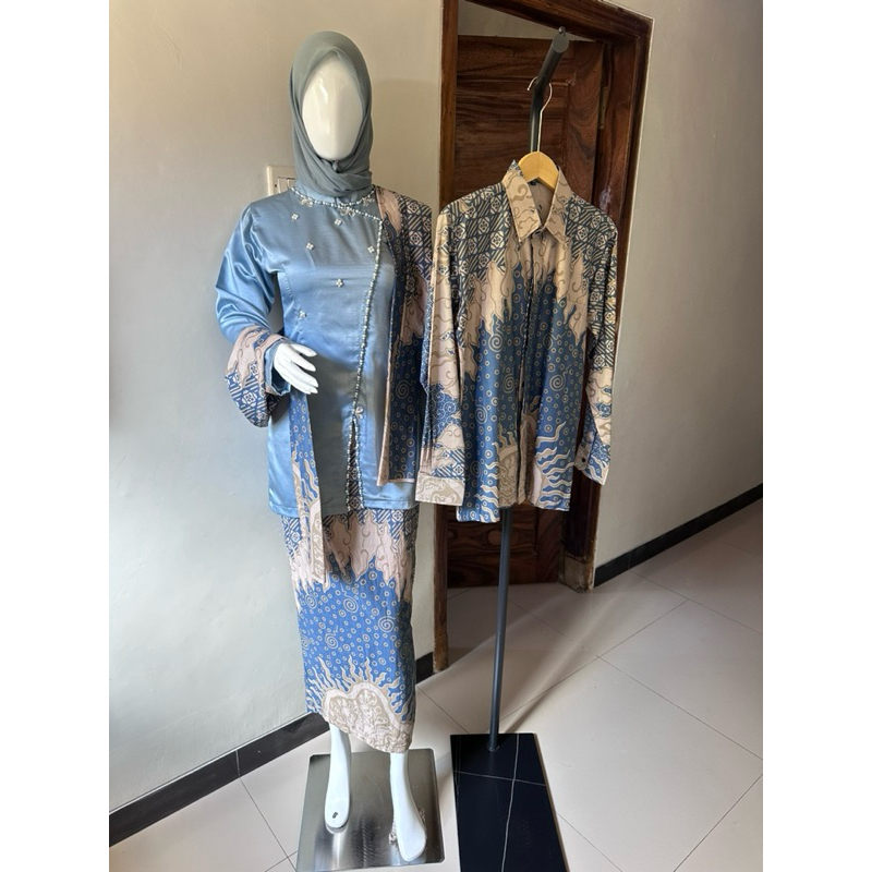 Aliyah Tunik Mix Batik Biru Denim - Outfit Kondangan Couple - Outfit Lamaran - Outfit Tunangan