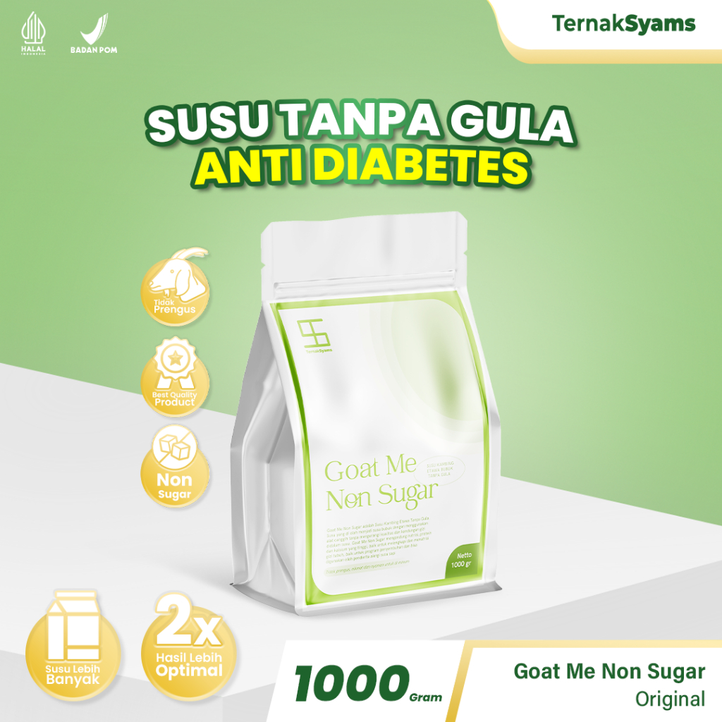 

Goat Me Non Sugar Susu Kambing Etawa Bubuk Tanpa Gula 1000 gram 1 KG Kilogram Ternak Syams Goat Milk Powder Non Sugar asli original natural premium penderita diabetes sesak nafas nyeri sendi asam urat kolestrol anak anak dewasa lansia manula terbaik COD