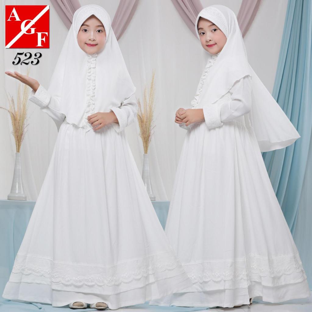 Gamis Set Kerudung Anak Perempuan Woolfis Brukat Viola Kids 523 Agnes Fashion
