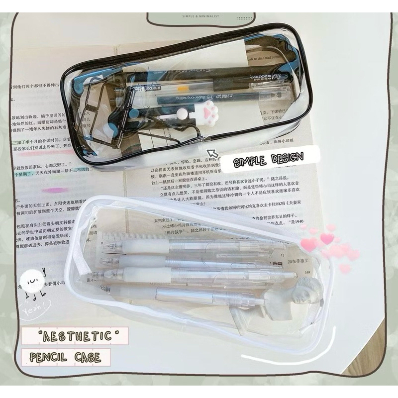 

ATK Tempat Pensil Transparan Transparan Pencil Case Simple Minimalist Black White Aesthetic