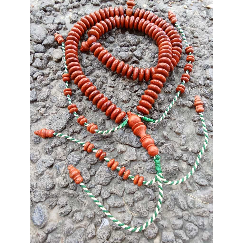 tasbih galih secang 14 mm pipih rumbai tijani | tasbih 100 butir | tasbih 99 butir | tasbih rumbai s