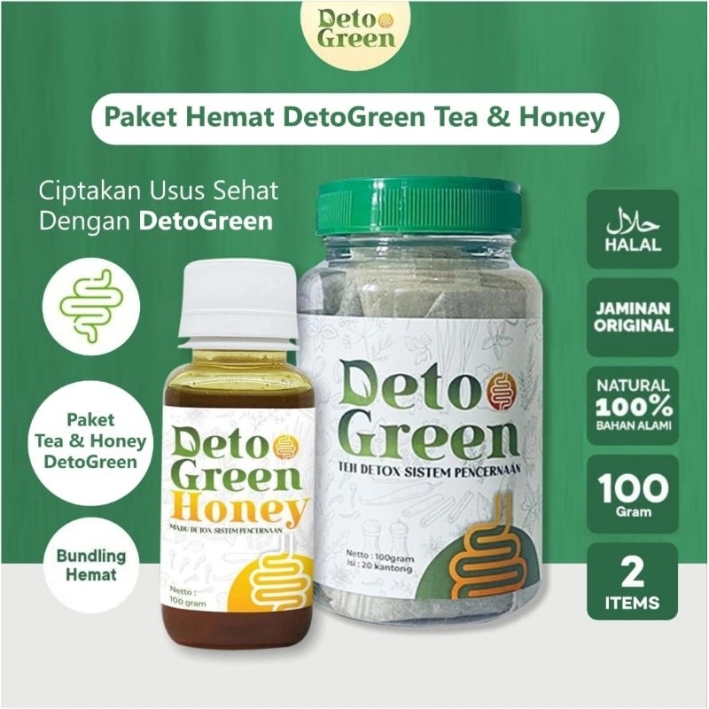 

Deto Green bundling, 1 teh deto & 1 madu 100ml, membersihkan usus kotor. teh herbal