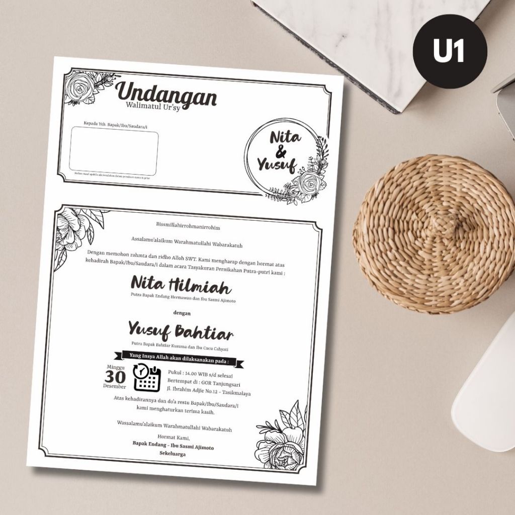 undangan Hitam putih (walimahan / walimatul ursy / undangan folio hitam putih / undangan tahlil / un