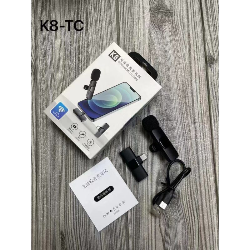MIC CLIP ON WIRELESS K8 PORTABLE FORVLOGGING STREAMING LIVE TIKTOK TYPE C & IPH..