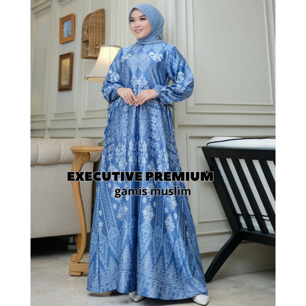 Gamis Motif Silk Premium Pesta Seragaman Kondangan Wanita MUslim kekinian Terbaru Jumbo Warna Army B