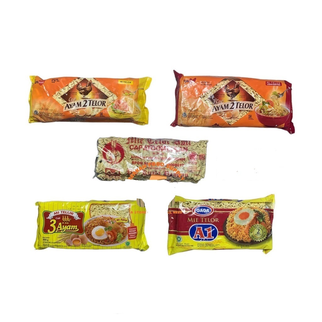 

Dry Noodle / Mie Kering / Mie Telor 3 Ayam 200 Gr Variasi Bulat, Pipih, Mie Telor Gaga Variasi A1 180 Gr, Bakmie Kering Gandum 200 Gr, Ayam 2 Telor 200 Gr Variasi Keriting, Luxuries, Atoom 200 Gr