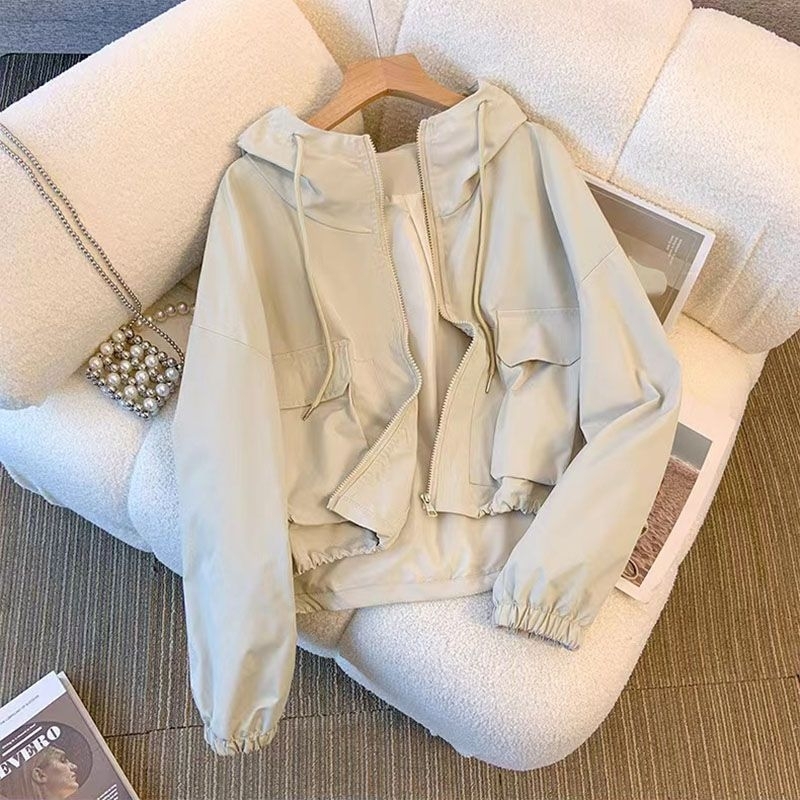 jaket wanita parasut crop allsize jaket hoodie crop wanita