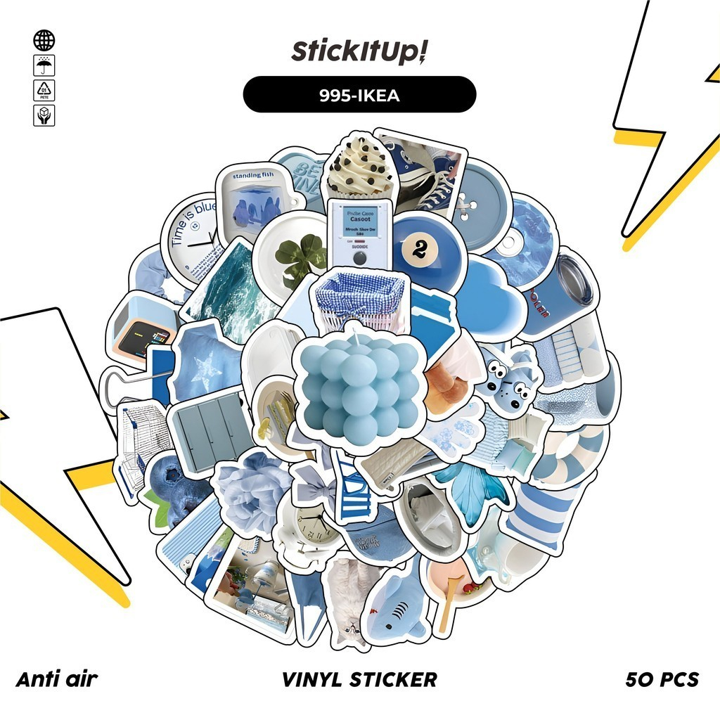 

COD✨ 100 Pcs Stiker Pack IKEA Biru Lucu Aesthetic Vynil Waterproof untuk Freebies Sticker Buku Journal Casing HP Laptop