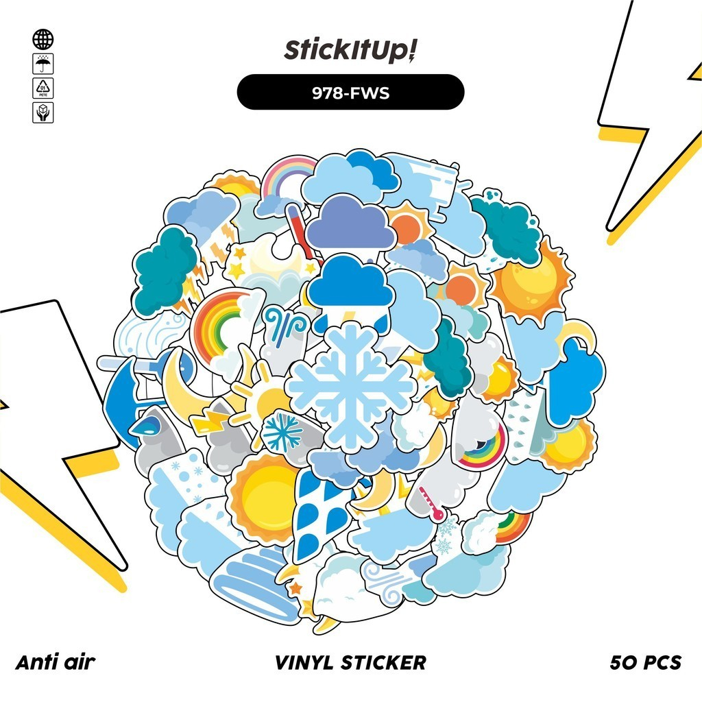 

COD✨ 100 Pcs Stiker Pack Cuaca Lucu Aesthetic Vynil Waterproof untuk Freebies Sticker Buku Journal Casing HP Laptop