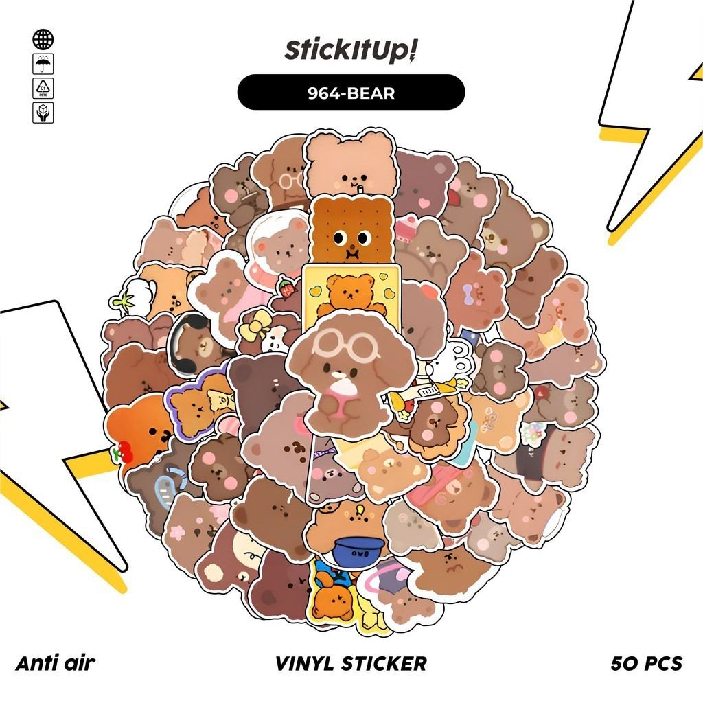 

COD✨ 100 Pcs Stiker Pack Beruang v5 Lucu Aesthetic Vynil Waterproof untuk Freebies Sticker Buku Journal Casing HP Laptop
