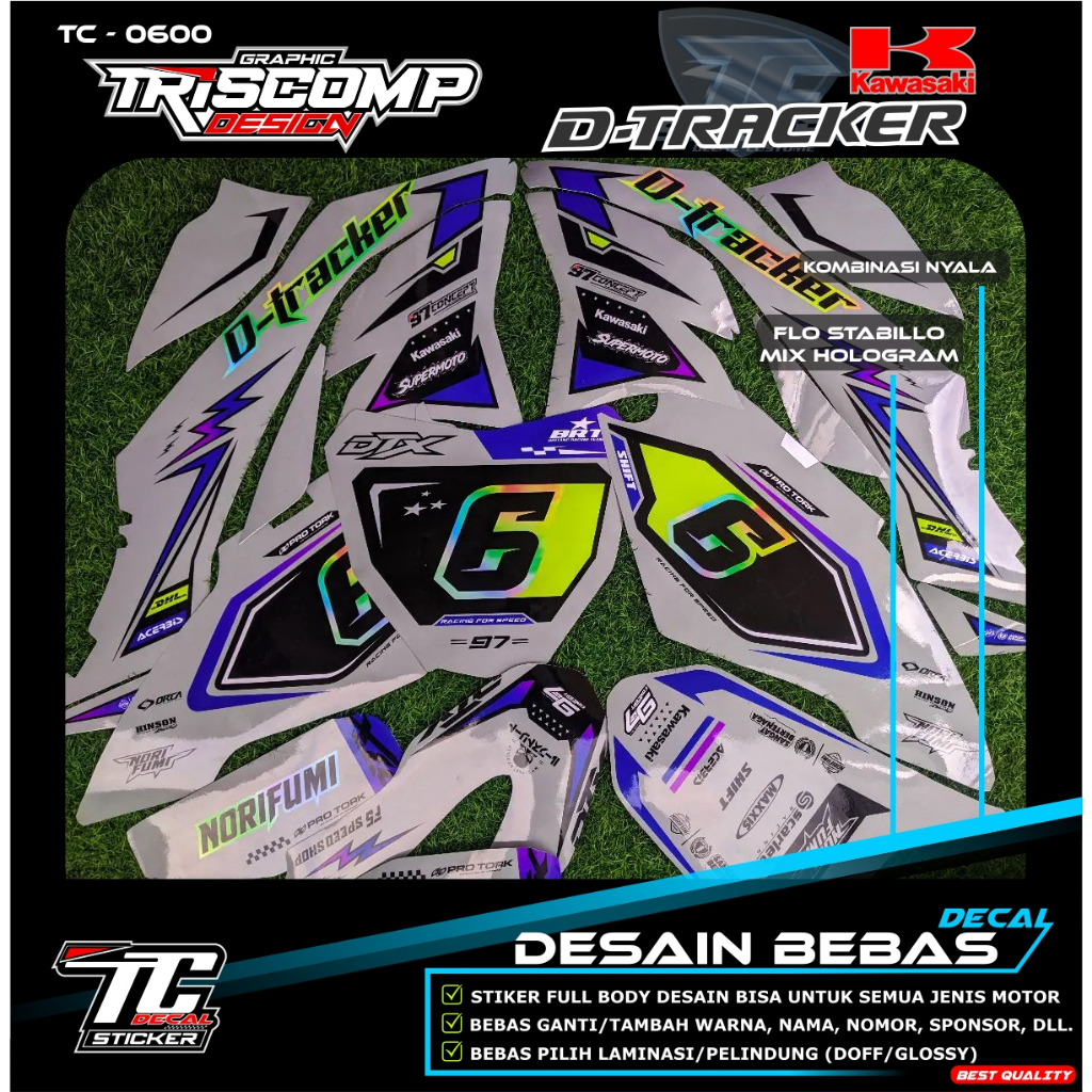 Terbaru Decal stiker Dtracker DTX 150 New / KLX 150 New fulbody flo stabillo mix hologram desain cus