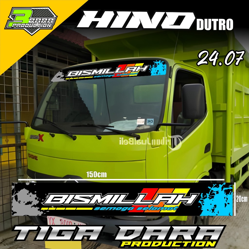 (COD) TERBARU STIKER BISMILLAH KACA DEPAN TRUK HINO DUTRO DESAIN SIMPEL KODE 24.07