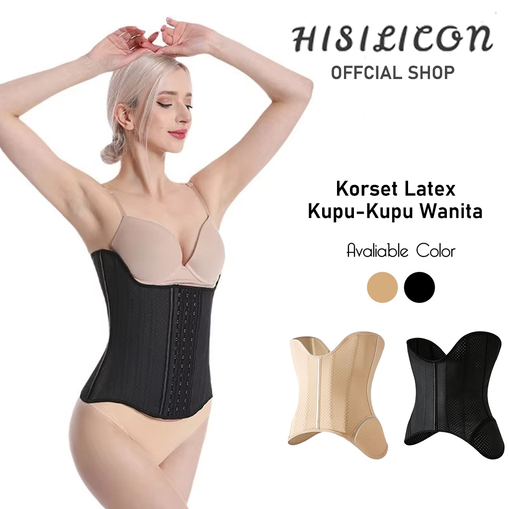 HISILICON Korset Latex Kupu-Kupu Wanita Pelangsing Perut Dengan 25 Tulang Baja dan 3 Level Pengait