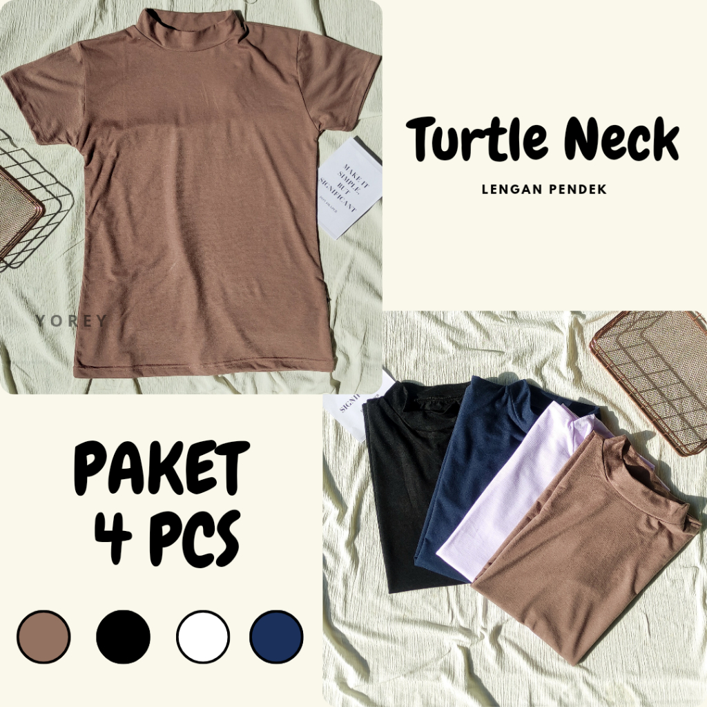 Yorey 4 PCS Manset Turtle Neck Lengan Pendek Manset Baju Dalaman Manset Lengan Pendek  Atasan Wanita