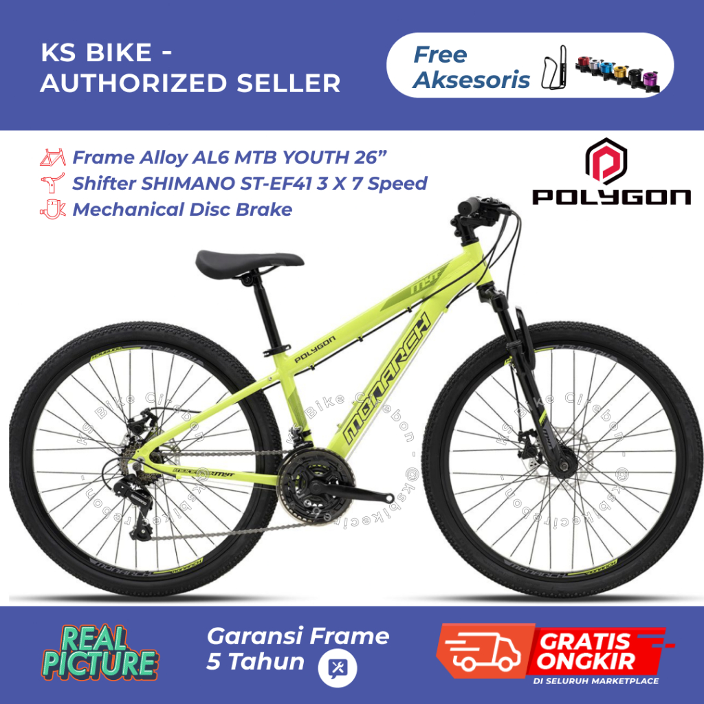 MTB Polygon Monarch MYT 26 Inch Junior Frame Alloy 21 Speed Rem Mekanik Cakram Sepeda Gunung Anak Re