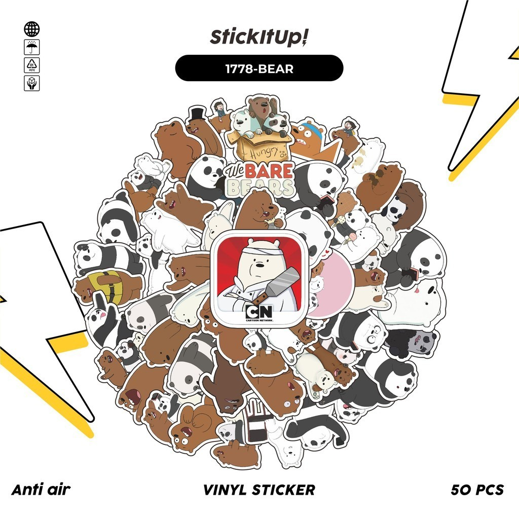 

COD✨ 50 Pcs Stiker Pack WE BARE BEARS Lucu Aesthetic Vynil Waterproof untuk Freebies Sticker Buku Journal Casing HP Laptop