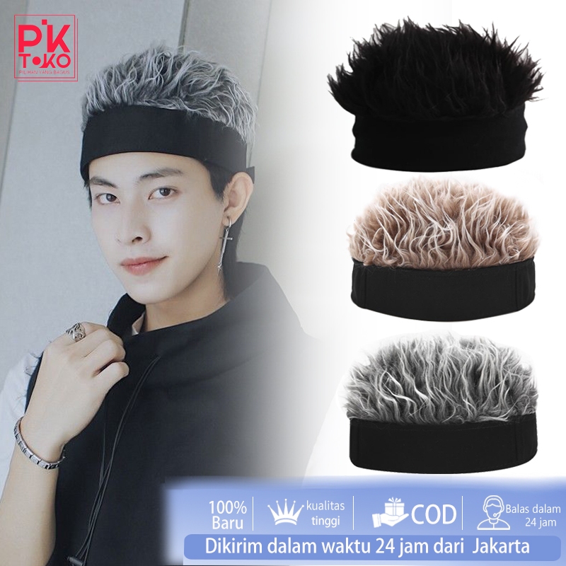 Topi Unik Wig Rambut Cosplay Topi Pria Wanita Rambut Palsu Topi Wig Rambut Korea Pendek Gaya Retro H