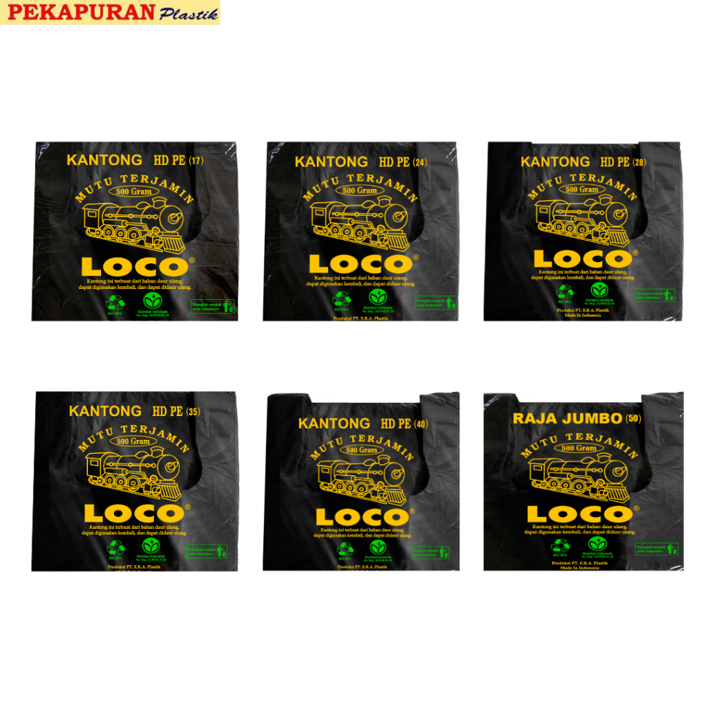 Kantong Plastik Kresek Tebal Hitam HD PE Loco Uk 17/24/28/35/40/50 (1 IKAT)