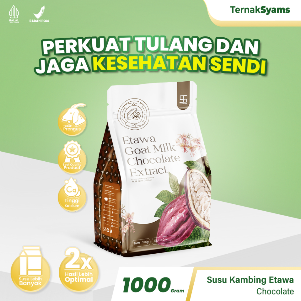 

Ternak Syams Susu Kambing Etawa Bubuk Rasa Varian Cokelat 1000 gram 1 KG Ettawa Goat Milk Powder Asli Natural Alami Organik Original Kiloan Asli Natural untuk pemulihan pengobatan sesak nafas paru paru asam urat nyeri sendi lambung pencernaan lansia COD