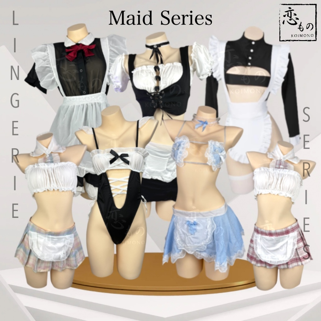 KOIMONO Lingerie Sexy Cosplay Maid Kostum Pelayan Pembantu Baju Tidur Wanita Seksi