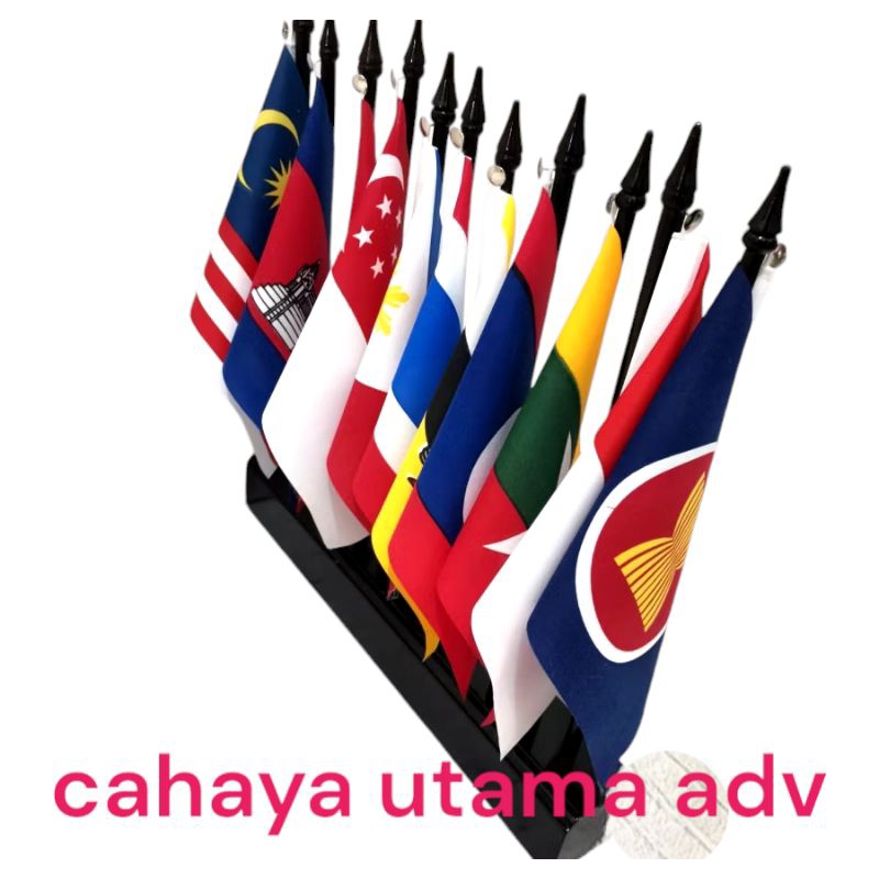Sale BENDERA NEGARA ANGGOTA ASEAN / BENDERA ASEAN + TIANG KAYU MEJA