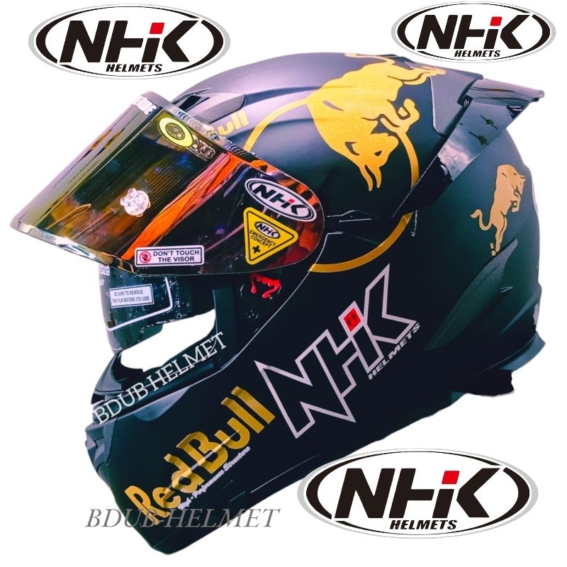 Helm full face NHK rx9 solid Black dof Black glossy red bull leopard paket ganteng 100% Ori SNI-DOT