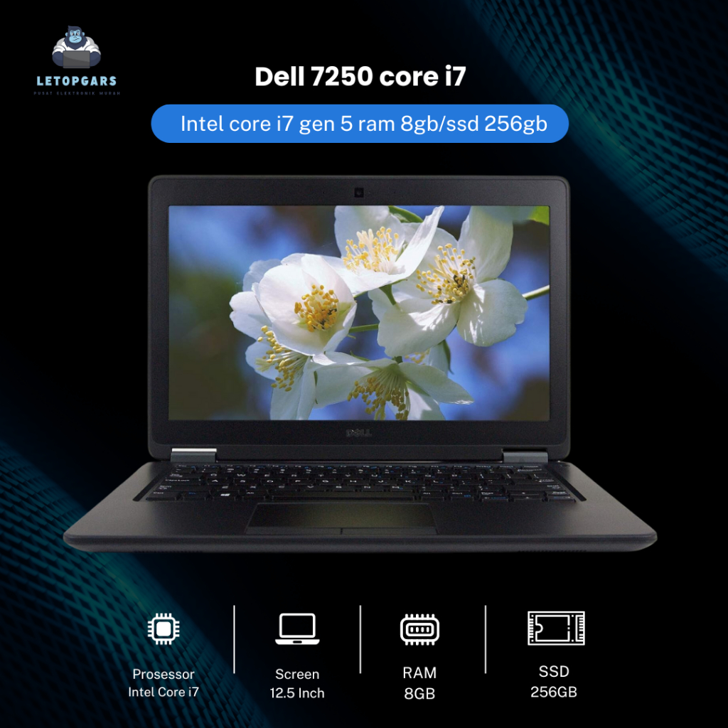 Laptop Dell 7250 core i7 gen 5 ram 8gb/ssd 256gb