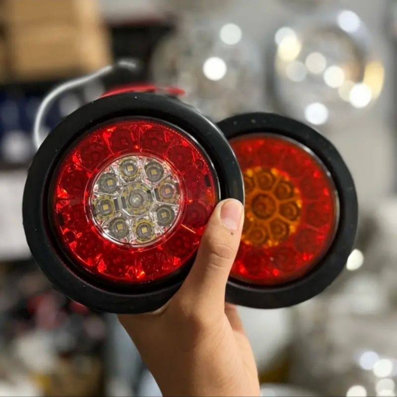 Lampu Led Stop Lamp Truk 12volt - 24volt Lampu Rem Belakang Truk Model Bulat Merah Putih Merah Kunin