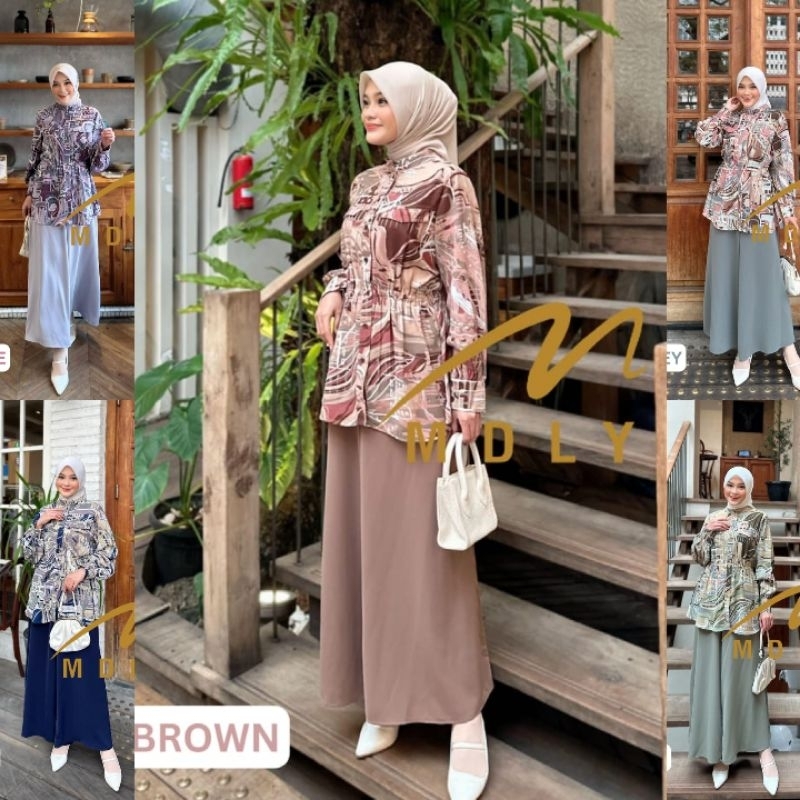 (x8) MDLY KINARA  Baju SetRok Setelan Kemeja Rok Qinara S Set by Mdly. Nazra Sha