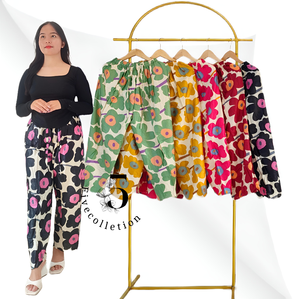 Paket Usaha 5 Celana Kulot Panjang Wanita Jumbo Bahan Rayon Bali Motif Tiedye / CELANA TIDUR WANITA 